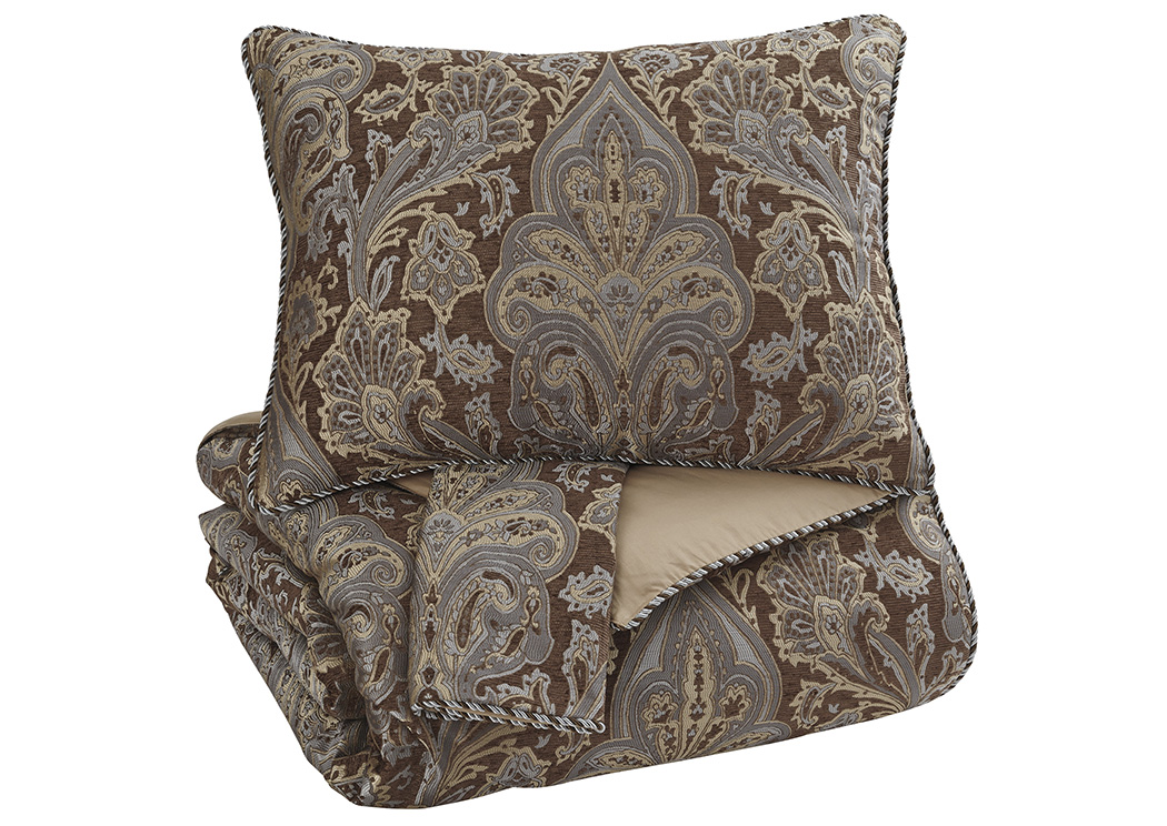 Asali Chocolate/Blue King Comforter Set,ABF Signature Design by Ashley