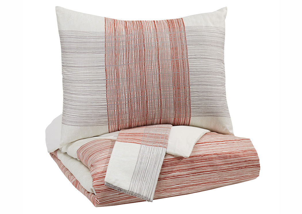 Jenae Red/Gray Queen Duvet Cover Set,ABF Signature Design by Ashley