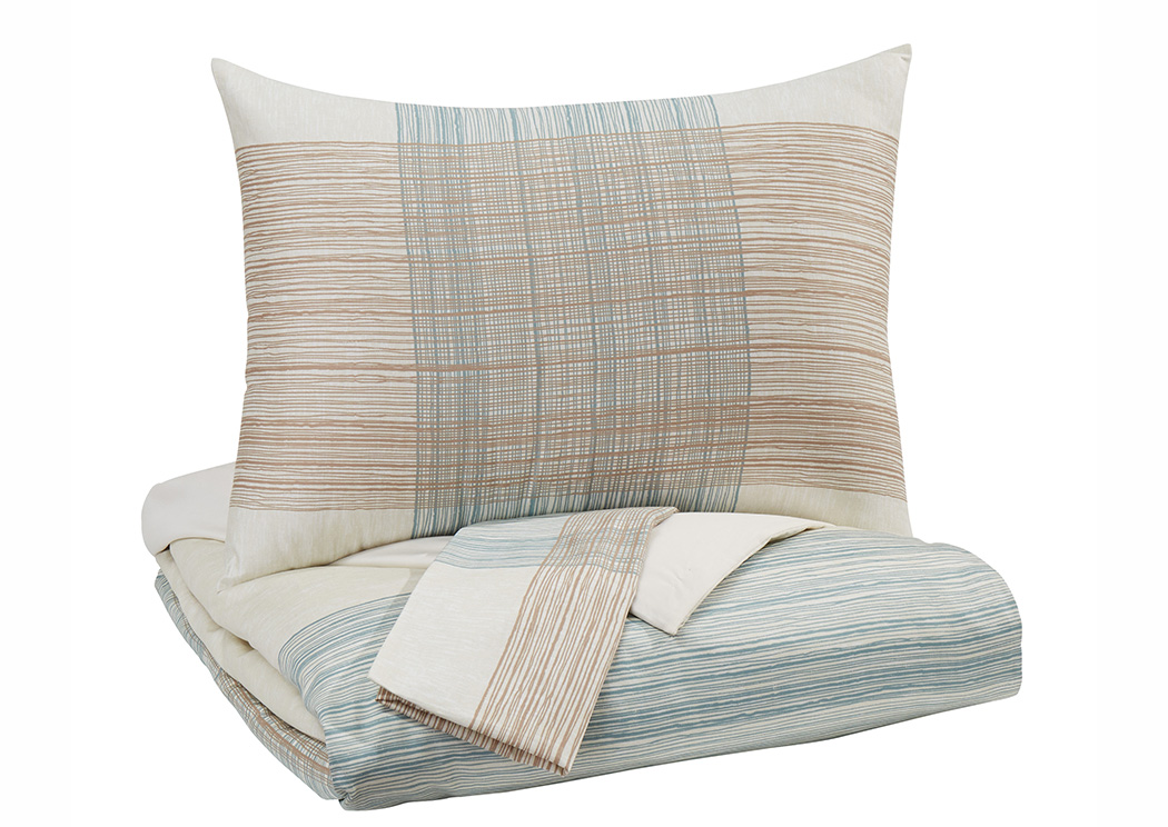 Jenae Blue/Brown Queen Duvet Cover Set,ABF Signature Design by Ashley