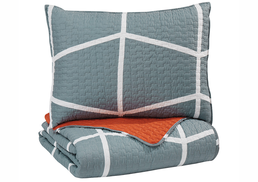 Gage Gray/Orange Twin Coverlet Set,ABF Signature Design by Ashley