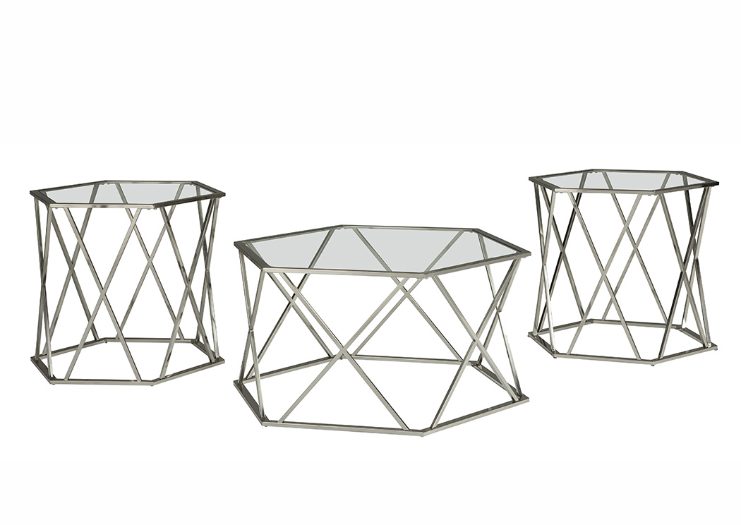 Madanere Chrome Finish Occasional Table Set,ABF Signature Design by Ashley