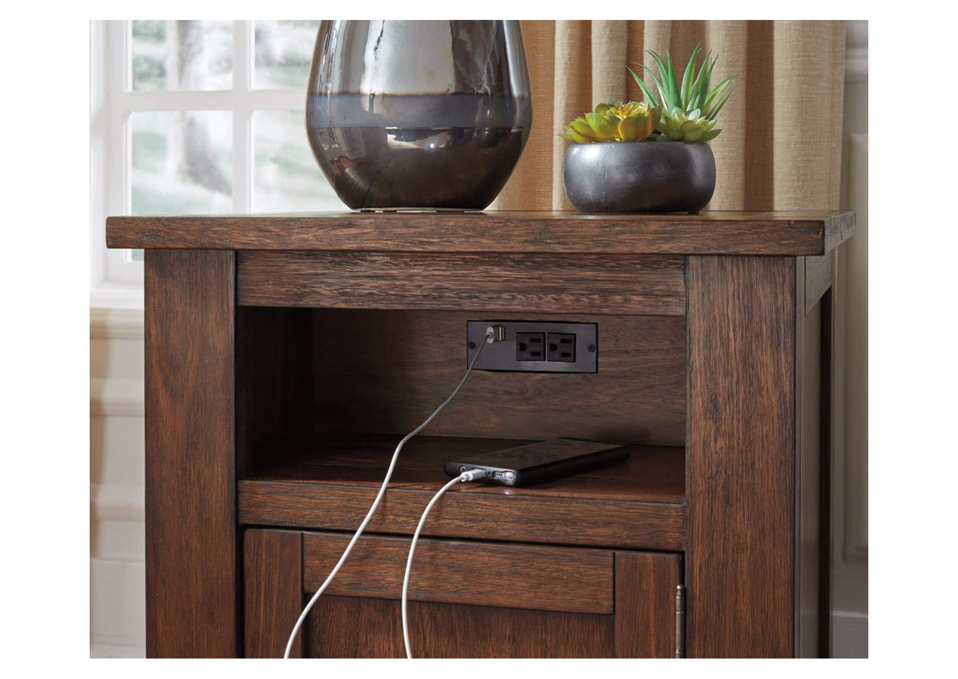Budmore End Table with USB Ports & Outlets,Signature Design By Ashley