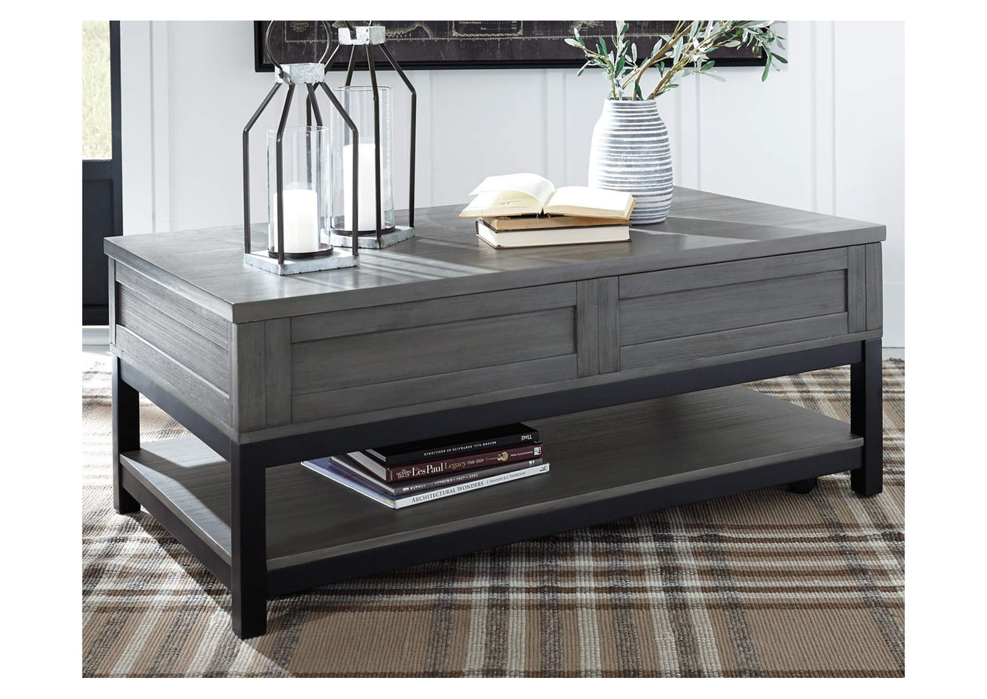 Caitbrook Gray/Black Coffee Table with Lift Top Furniture ...