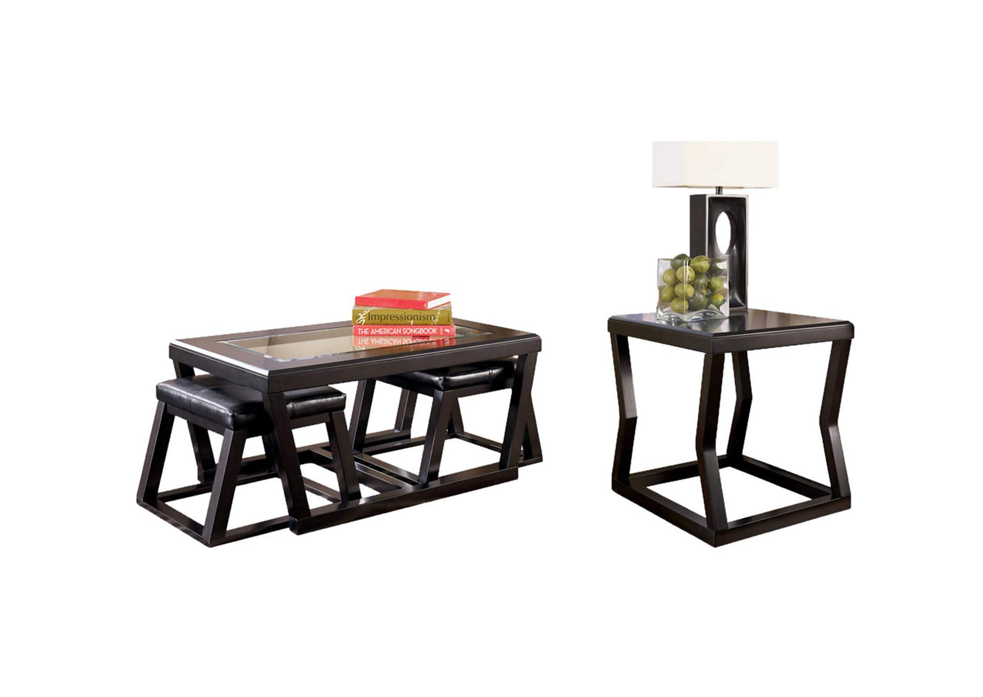 kelton coffee table with nesting stools