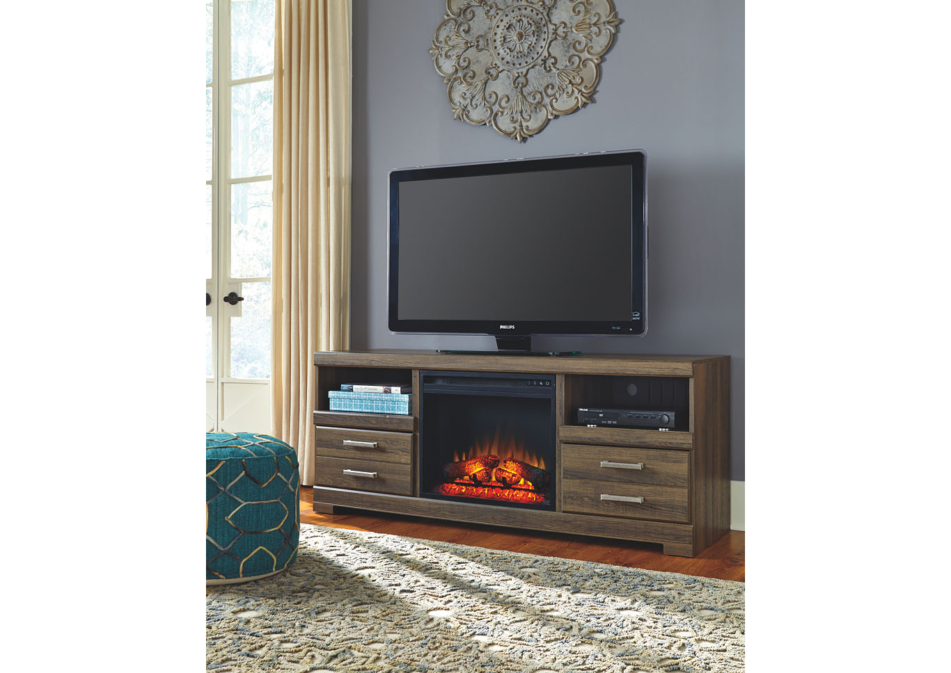 Frantin Large TV Stand w/ LED Fireplace Insert,ABF Signature Design by Ashley