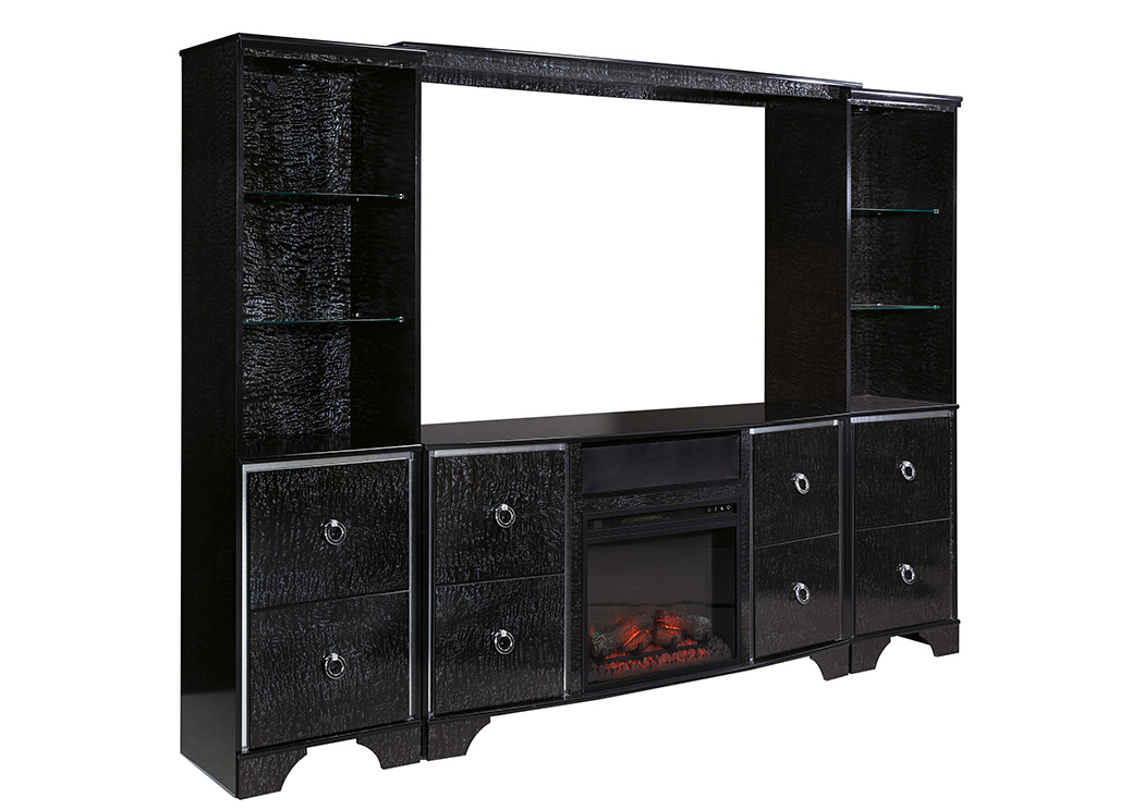 Amrothi Black Large Entertainment Center w/Fireplace Insert,ABF Signature Design by Ashley