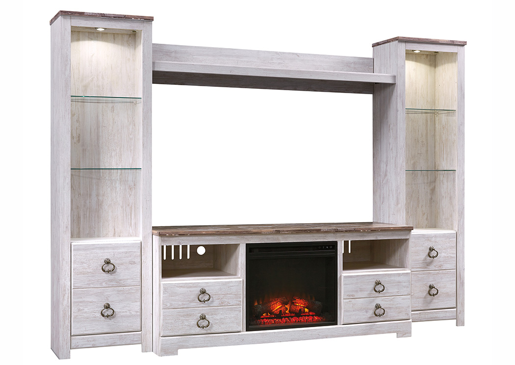 Willowton Whitewash Entertainment Center w/Fireplace Insert,ABF Signature Design by Ashley