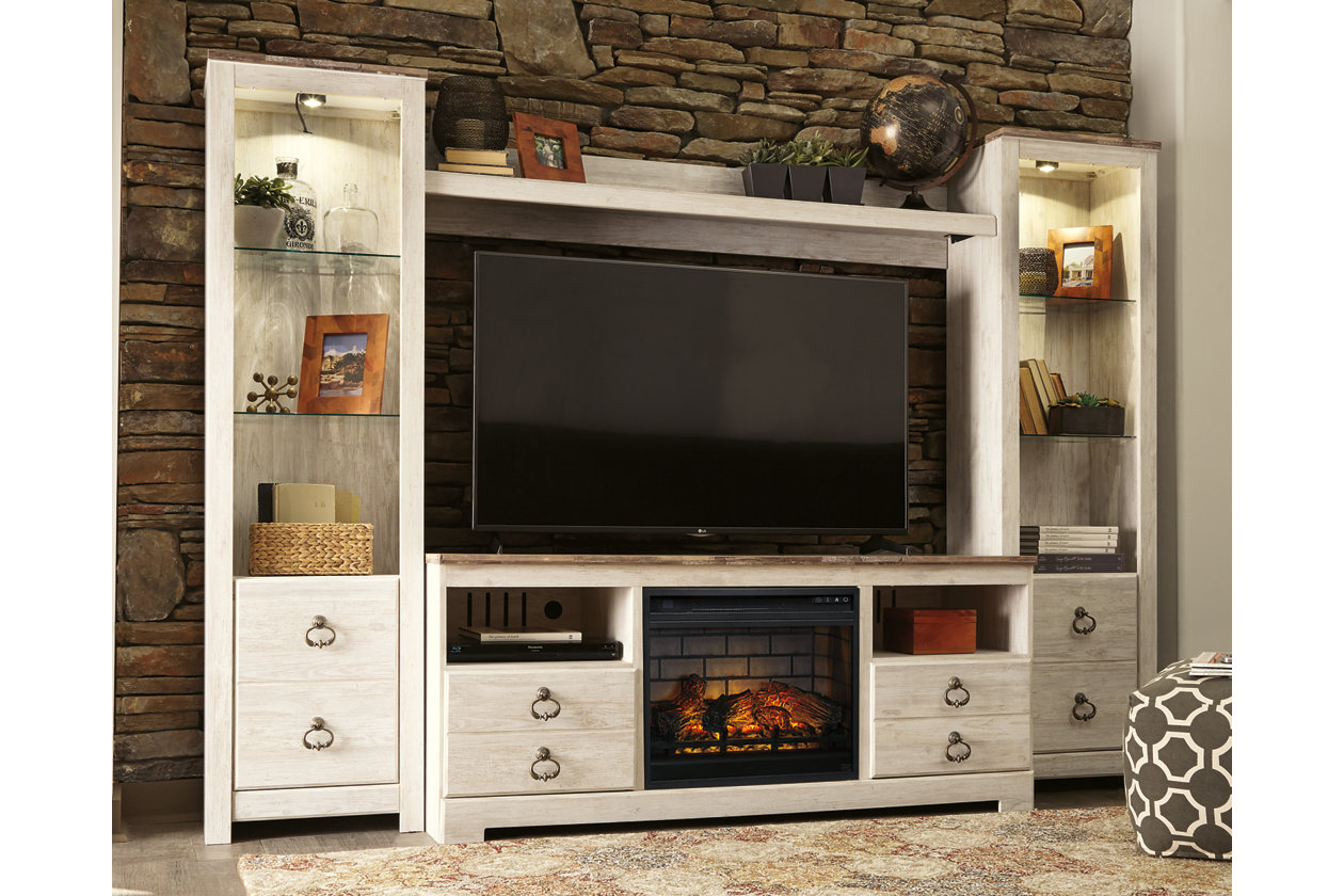Black/Gray Willowton 4Piece Entertainment Center with Electric