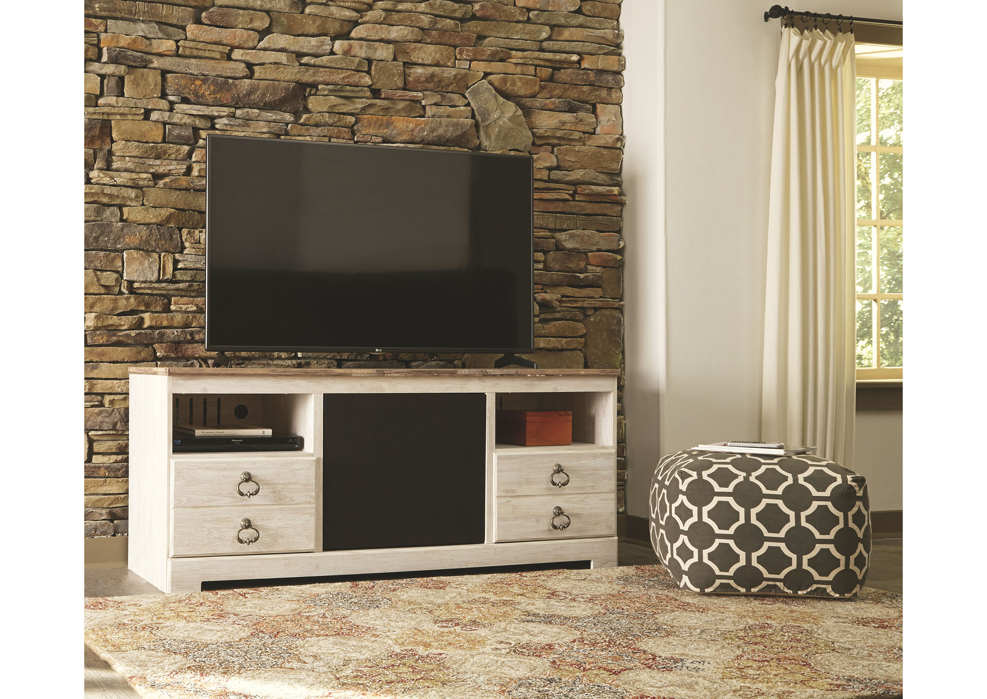 Willowton Whitewash Large TV Stand w/Large Integrated Audio,ABF Signature Design by Ashley