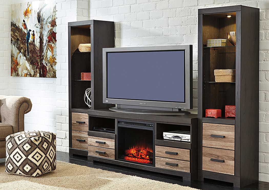 Harlinton Large TV Stand w/ Piers & LED Fireplace Insert,ABF Signature Design by Ashley