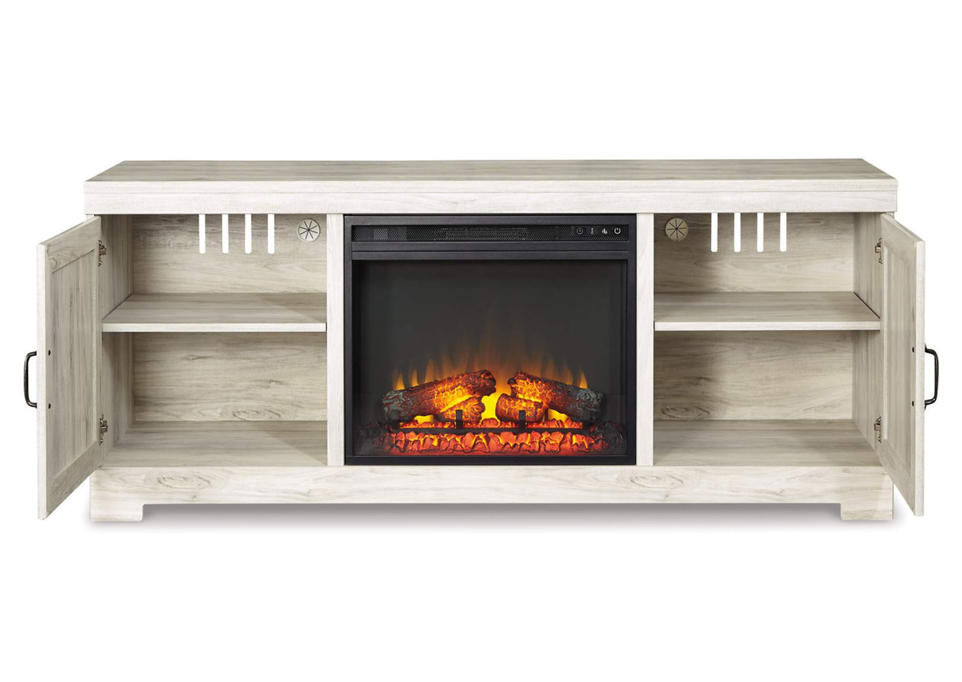 Bellaby Whitewash 63" TV Stand w/Fireplace Insert Infrared Murano's