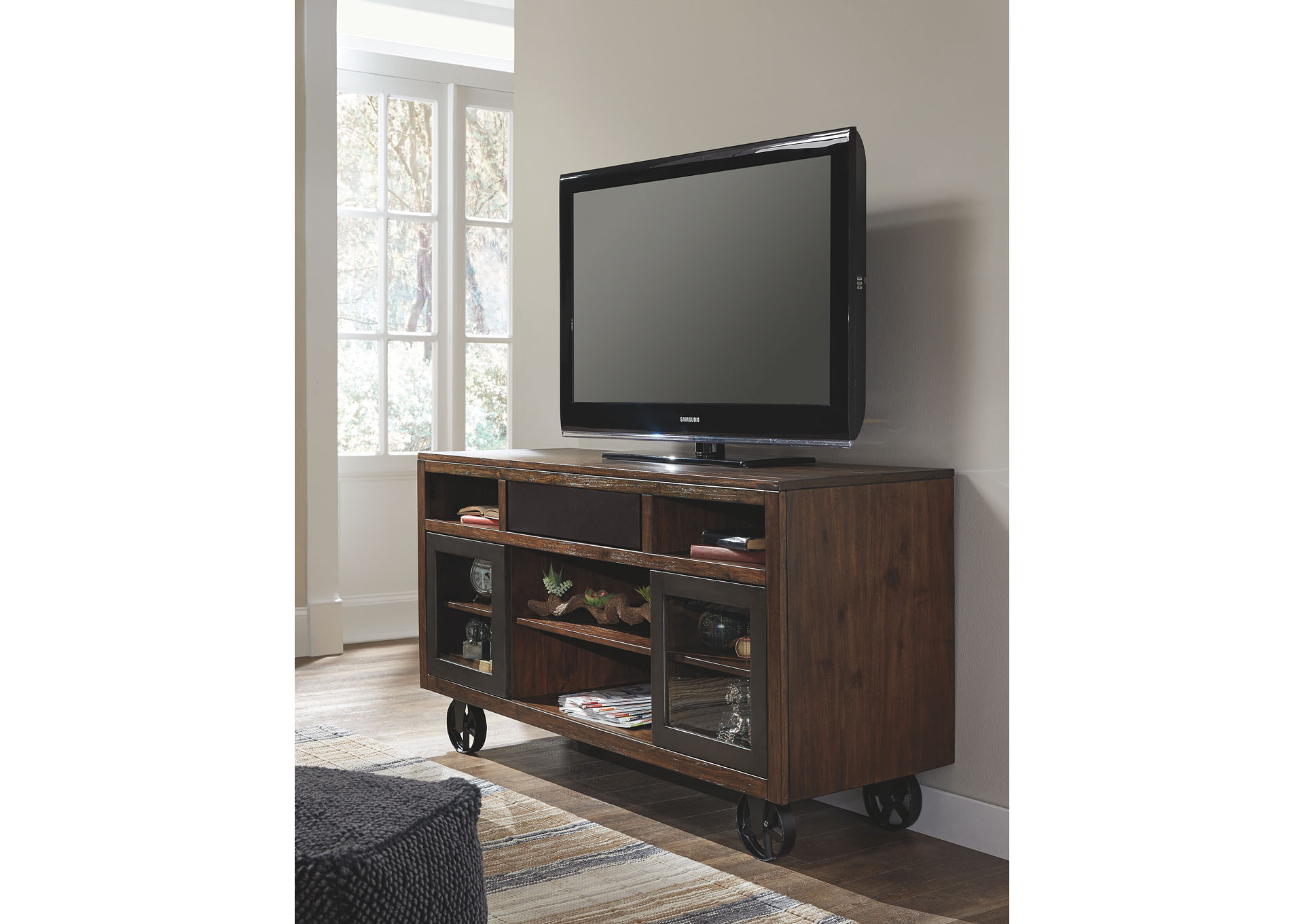 Barnallow Brown Large TV Stand w/Small Integrated Audio,ABF Signature Design by Ashley