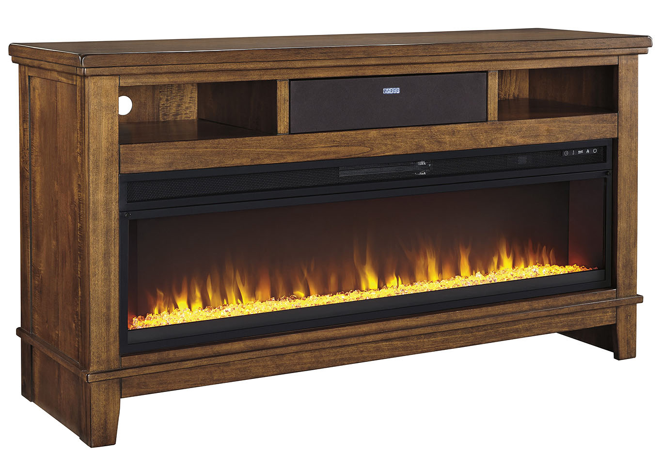 Ralene Medium Brown Extra Larage TV Stand w/Fireplace and Small Integrated Audio,ABF Signature Design by Ashley