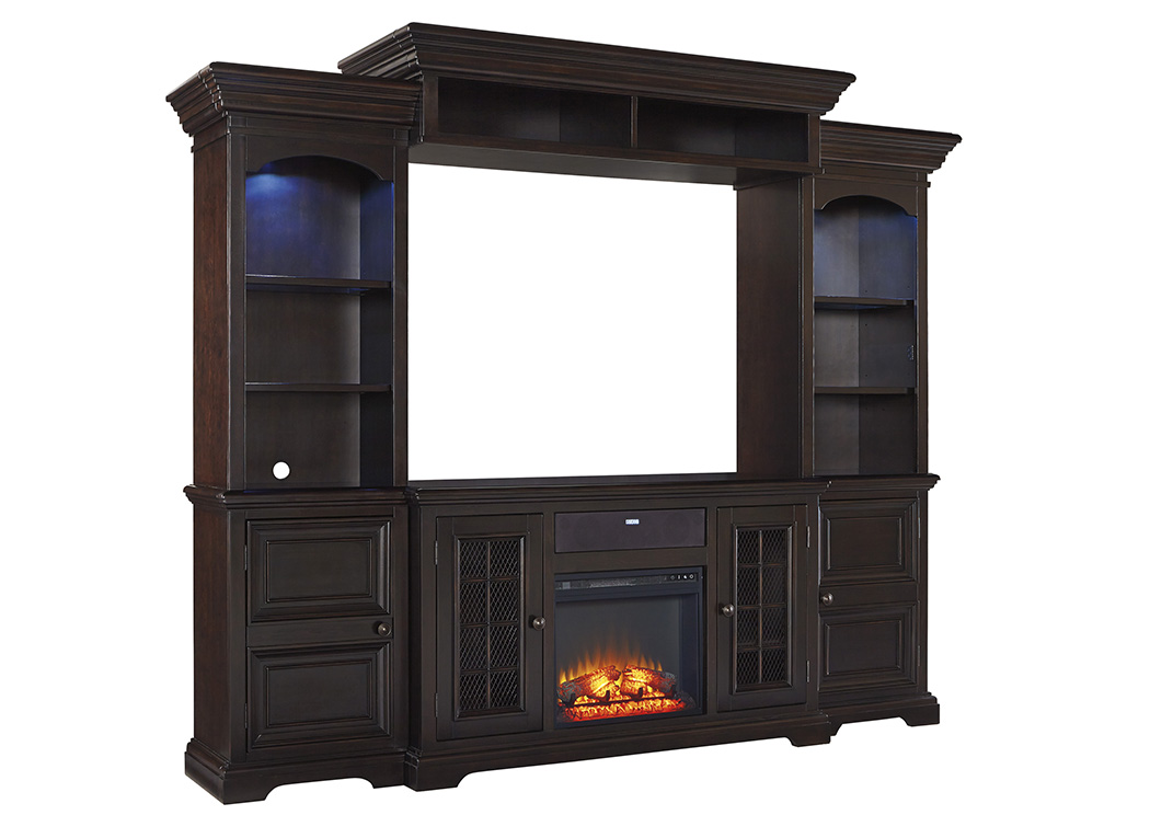 Willenburg Dark Brown Entertainment Center w/Fireplace and Small Integrated Audio,ABF Signature Design by Ashley