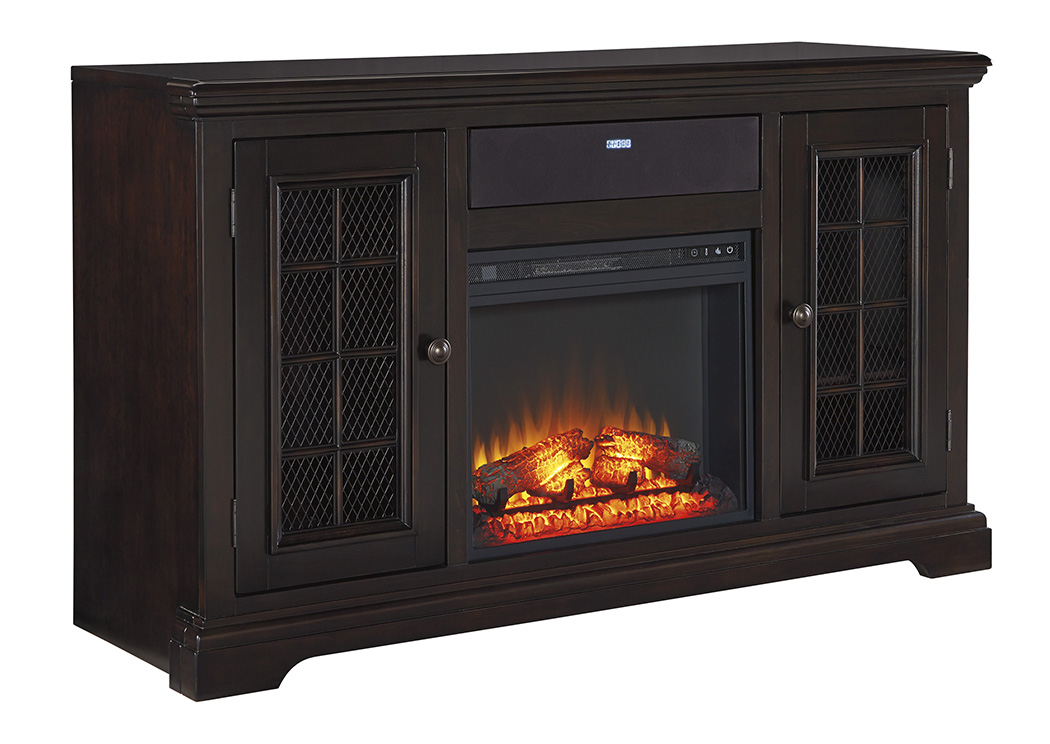 Willenburg Dark Brown Large TV Stand w/Fireplace and Small Integrated Audio,ABF Signature Design by Ashley