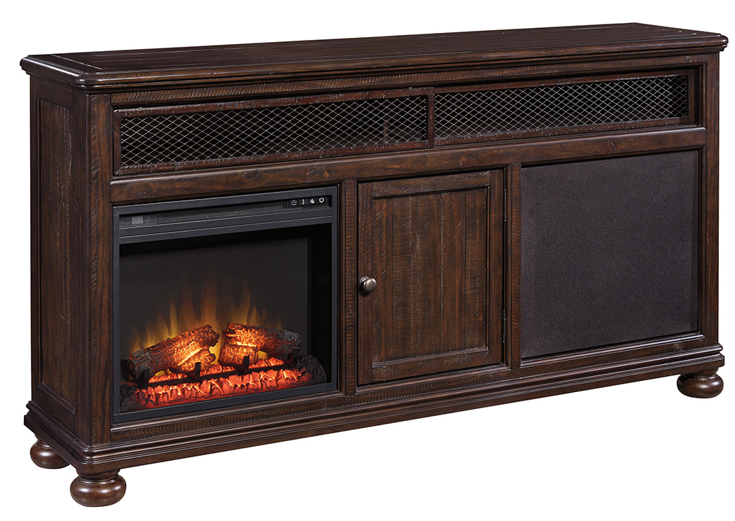 Gerlane Dark Brown Extra Large TV Stand w/Fireplace and Large Integrated Audio,ABF Signature Design by Ashley