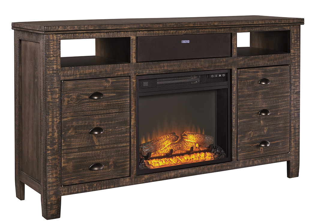 Trudell Dark Brown Extra Large TV Stand w/Fireplace & Small Integrated Audio,ABF Signature Design by Ashley