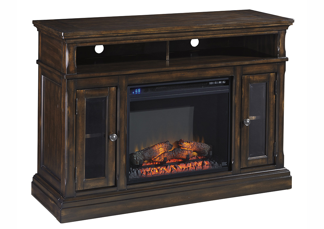 Roddinton Dark Brown Medium TV Stand w/Fireplace Option,ABF Signature Design by Ashley