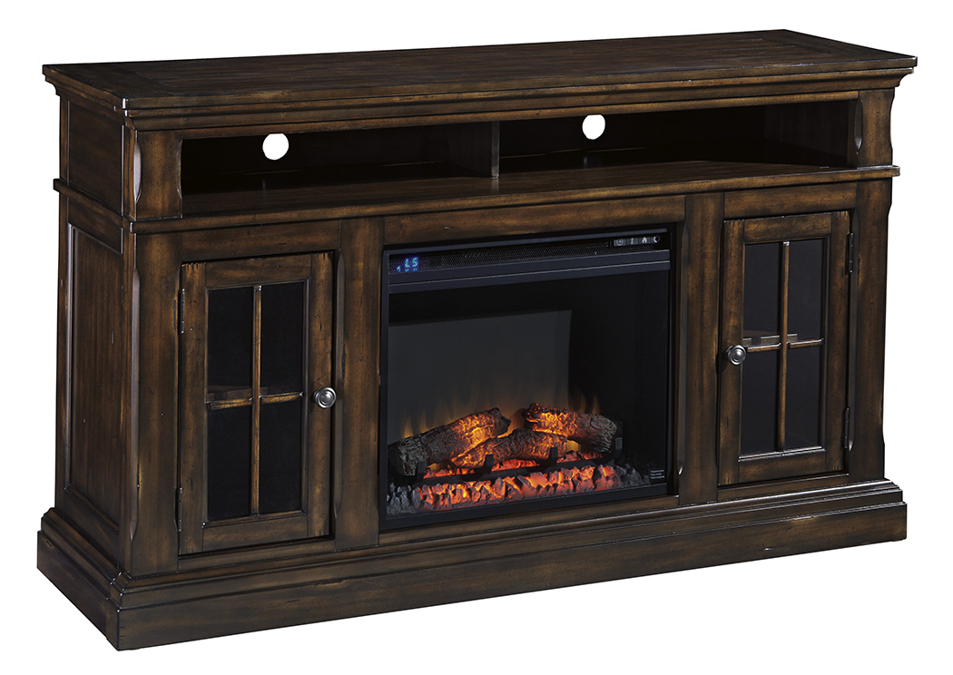 Roddinton Dark Brown Large TV Stand w/Fireplace Option,ABF Signature Design by Ashley