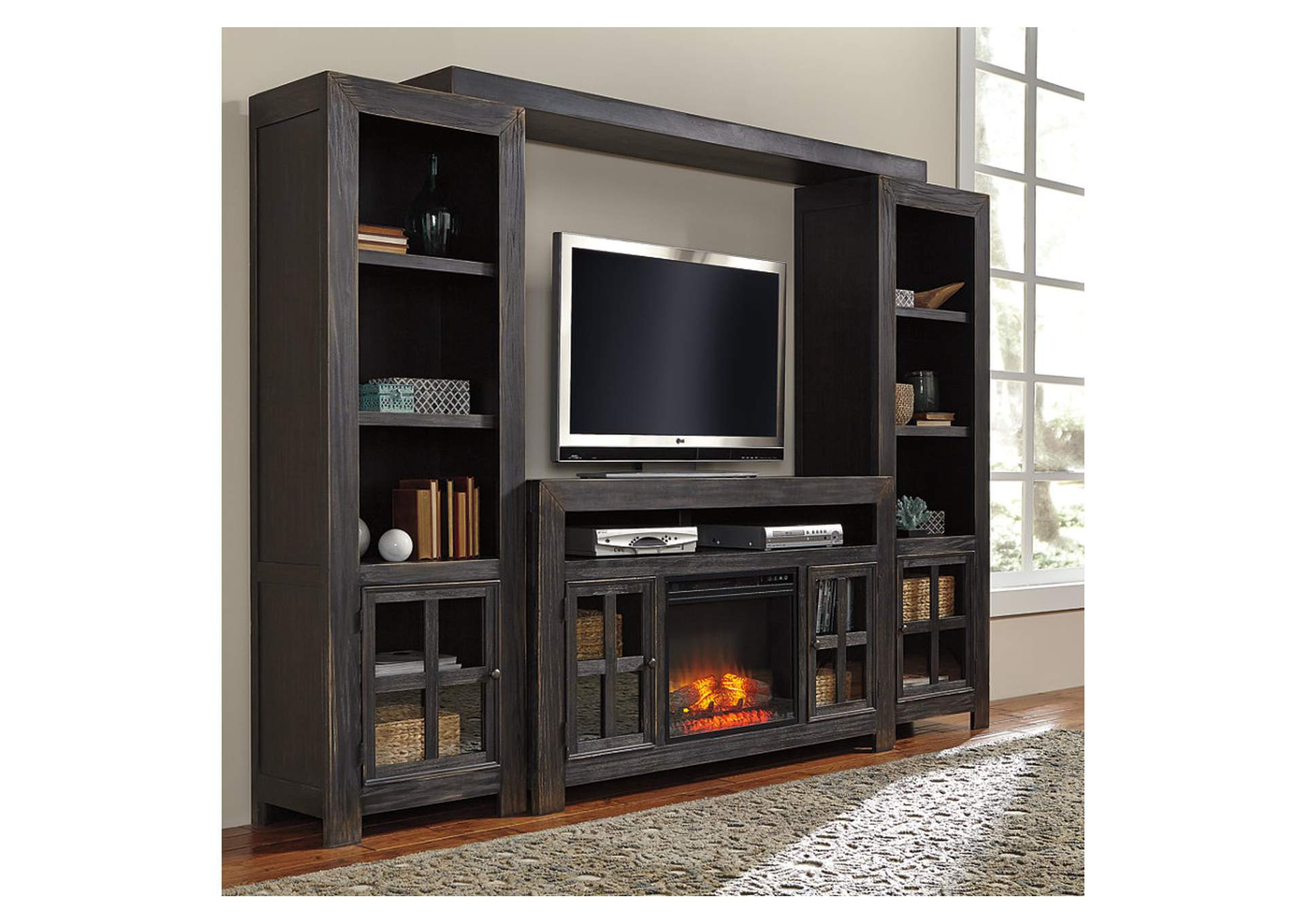 Gavelston Black Entertainment Center w/ LED Fireplace Insert,ABF Signature Design by Ashley