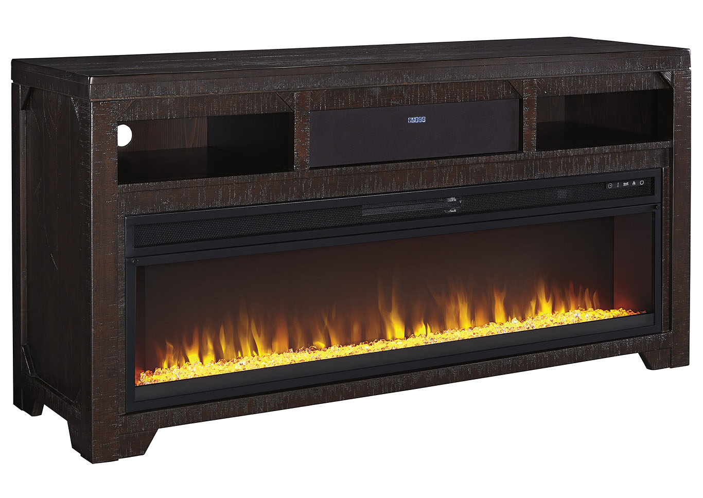 Rogness Dark Brown Large TV Stand w/Fireplace and Small Integrated Audio,ABF Signature Design by Ashley