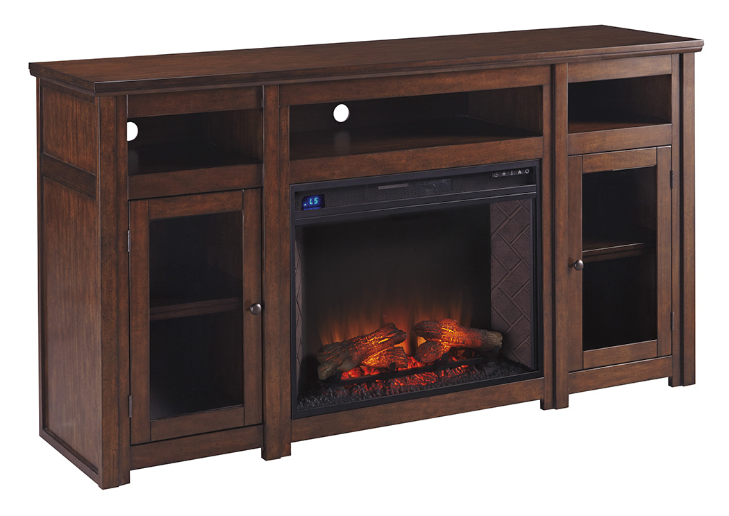 Harpan Reddish Brown XL TV Stand w/Fireplace Option,ABF Signature Design by Ashley