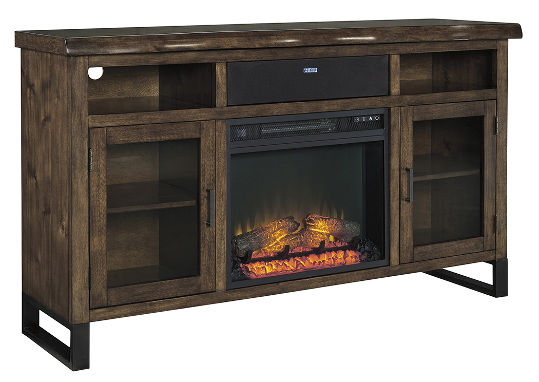 Esmarina Walnut Brown Large TV Stand w/Fireplace and Small Integrated Audio,ABF Signature Design by Ashley