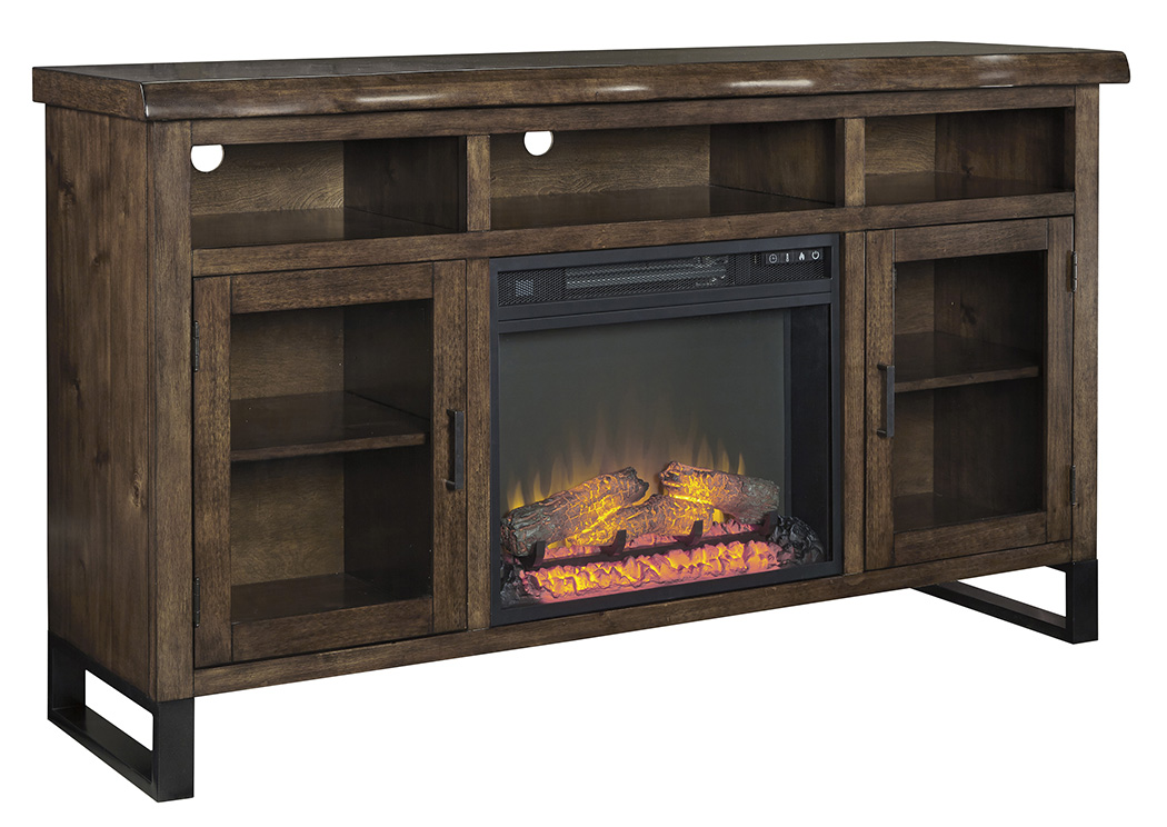 Esmarina Walnut Brown Large TV Stand w/Fireplace,ABF Signature Design by Ashley