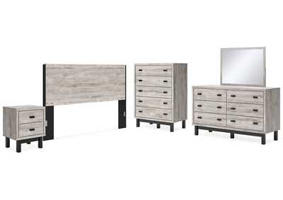 Vessalli King Panel Headboard with Mirrored Dresser, Chest and Nightstand