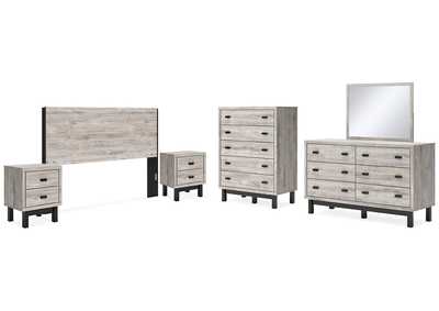 Image for Vessalli King Panel Headboard with Mirrored Dresser, Chest and 2 Nightstands