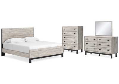 Vessalli King Panel Bed with Mirrored Dresser and Chest