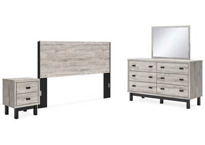 Vessalli King Panel Headboard with Mirrored Dresser and Nightstand