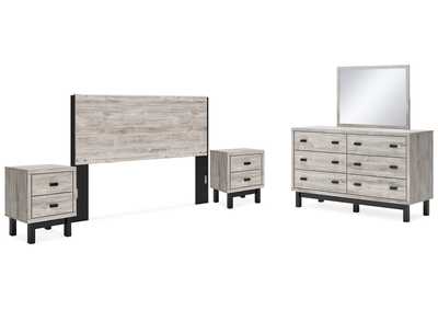 Image for Vessalli King Panel Headboard with Mirrored Dresser and 2 Nightstands