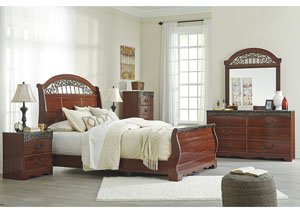 Image for Fairbrooks Estate Reddish Brown Queen Sleigh Bed w/Dresser, Mirror and Nightstand