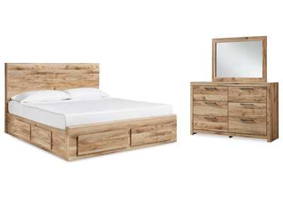Hyanna Queen Panel Storage Bed with 1 Side Storage, Dresser and Mirror