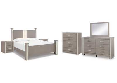 Surancha King Poster Bed with Mirrored Dresser, Chest and 2 Nightstands,Signature Design By Ashley