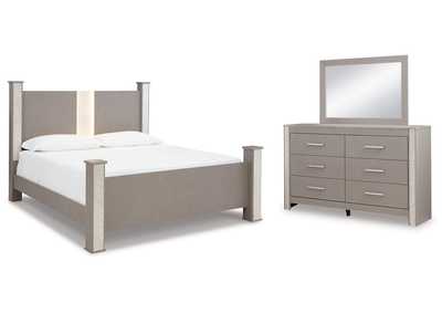 Surancha King Poster Bed with Mirrored Dresser,Signature Design By Ashley