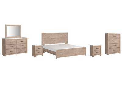 Senniberg King Panel Bed with Mirrored Dresser, Chest and 2 Nightstands,Signature Design By Ashley