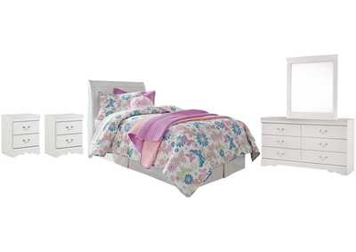 Image for Anarasia Twin Sleigh Headboard Bed with Mirrored Dresser and 2 Nightstands