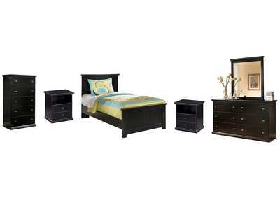 Maribel Twin Panel Bed with Mirrored Dresser, Chest and 2 Nightstands,Signature Design By Ashley