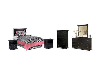 Image for Maribel Twin Panel Headboard Bed with Mirrored Dresser, Chest and 2 Nightstands