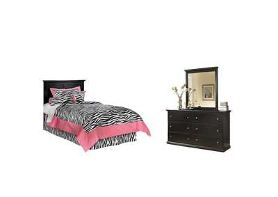 Image for Maribel Twin Panel Headboard Bed with Mirrored Dresser
