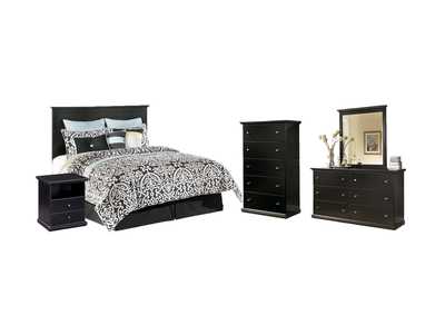 Image for Maribel Queen/Full Panel Headboard Bed with Mirrored Dresser, Chest and Nightstand