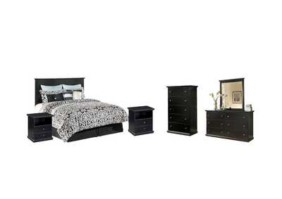Maribel Queen/Full Panel Headboard Bed with Mirrored Dresser, Chest and 2 Nightstands,Signature Design By Ashley