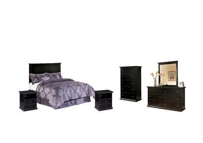 Image for Maribel Full Panel Headboard Bed with Mirrored Dresser, Chest and 2 Nightstands