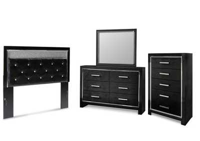 Image for Kaydell Queen Upholstered Panel Headboard with Mirrored Dresser and Chest