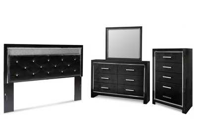 Image for Kaydell King Upholstered Panel Headboard with Mirrored Dresser and Chest
