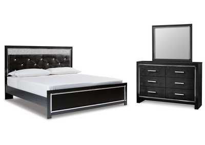 Image for Kaydell King Upholstered Panel Platform Bed with Mirrored Dresser