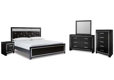Image for Kaydell King Upholstered Panel Platform Bed with Mirrored Dresser, Chest and Nightstand