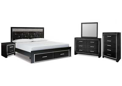 Image for Kaydell King Upholstered Panel Storage Bed with Mirrored Dresser, Chest and Nightstand